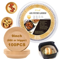 Ailun Air Fryer Paper Liners 8inch, 100PCS Non - Stick Parchment Paper,Oil Resistant,Disposable Food Grade Free of Bleach Paper Round for 5 - 8 QT Air Fryer Baking Roasting Microwave - 7DAY'S