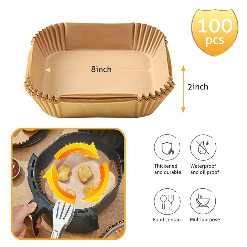 Ailun Air Fryer Paper Liners 8inch, 100PCS Non - Stick Parchment Paper,Oil Resistant,Disposable Food Grade Free of Bleach Paper Round for 5 - 8 QT Air Fryer Baking Roasting Microwave - 7DAY'S