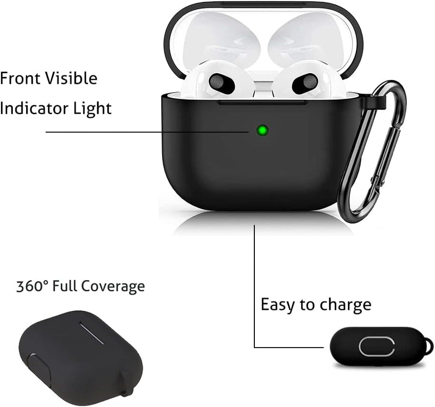 Ailun AirPods 3 Case Cover with Keychain Neck, Protective Silicone Case Skin for AirPods 3rd Generation (2021 Released), Shockproof, Supports Wireless Charging [Black] - 7DAY'S
