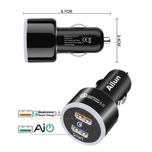 Ailun Car Charger Qualcomm Quick Charge 3.0 Adapter Fast Dual USB Port 35W for iPhone 14 13 11 12 Pro Max X Xs XR SE 2020 Galaxy s20+ S20Ultra, Black Blue - 7DAY'S