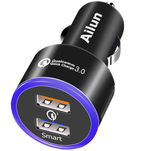 Ailun Car Charger Qualcomm Quick Charge 3.0 Adapter Fast Dual USB Port 35W for iPhone 14 13 11 12 Pro Max X Xs XR SE 2020 Galaxy s20+ S20Ultra, Black Blue