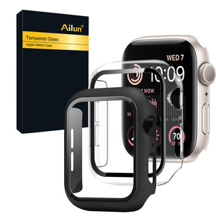 Ailun for Apple Watch Series 9 & 8 & 7 Screen Protector Case [45mm], Ultra-Thin Hard PC Case Built in Tempered Glass for iWatch, Shockproof Cover with Button [2 Pack][Black]