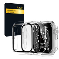 Ailun for Apple Watch Series 9 & 8 & 7 Screen Protector Case [45mm], Ultra - Thin Hard PC Case Built in Tempered Glass for iWatch, Shockproof Cover with Button [2 Pack][Black] - 7DAY'S