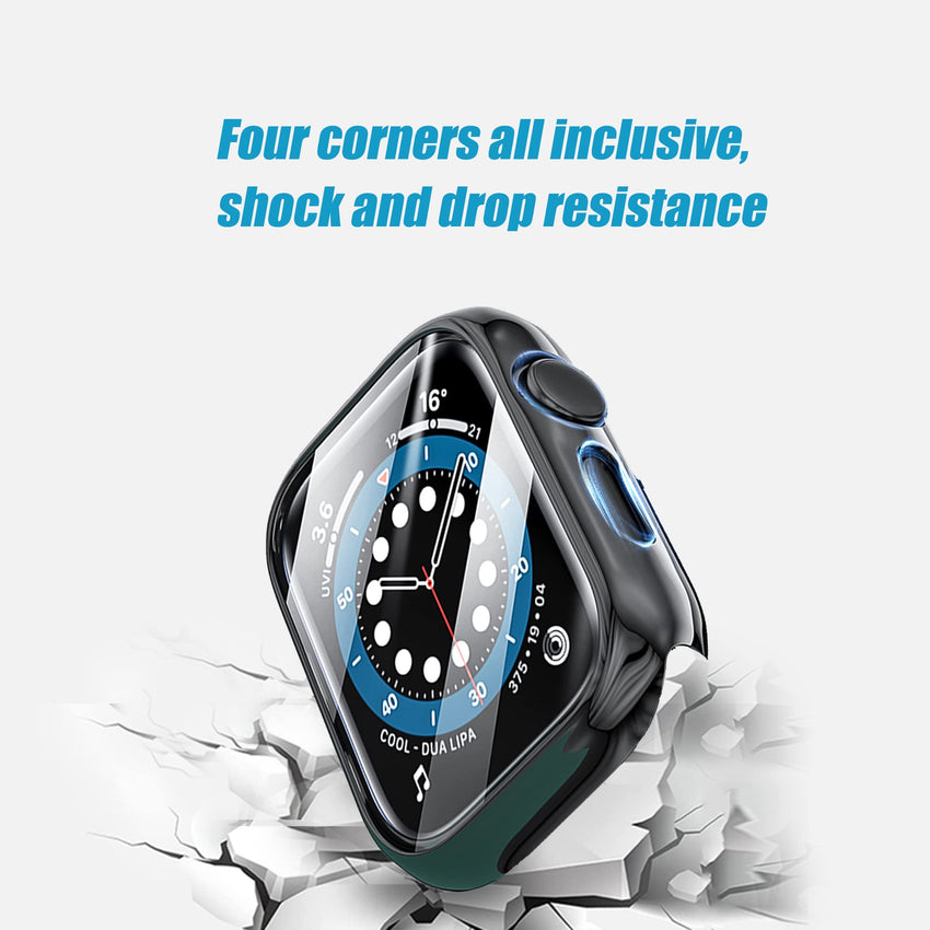 Ailun for Apple Watch Series 9 & 8 & 7 Screen Protector Case [45mm], Ultra - Thin Hard PC Case Built in Tempered Glass for iWatch, Shockproof Cover with Button [2 Pack][Black] - 7DAY'S