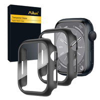 Ailun for Apple Watch Series 9 & 8 & 7 Screen Protector Case [45mm], Ultra - Thin Hard PC Case Built in Tempered Glass for iWatch, Shockproof Cover with Button [2 Pack][Black] - 7DAY'S