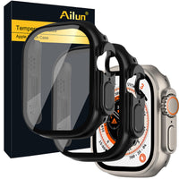 Ailun for Apple Watch Series 9 & 8 & 7 Screen Protector Case [45mm], Ultra - Thin Hard PC Case Built in Tempered Glass for iWatch, Shockproof Cover with Button [2 Pack][Black] - 7DAY'S