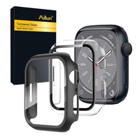 Ailun for Apple Watch Series 9 & 8 & 7 Screen Protector Case [45mm], Ultra - Thin Hard PC Case Built in Tempered Glass for iWatch, Shockproof Cover with Button [2 Pack][Black] - 7DAY'S