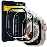 Ailun for Apple Watch Series 9 & 8 & 7 Screen Protector Case [45mm], Ultra - Thin Hard PC Case Built in Tempered Glass for iWatch, Shockproof Cover with Button [2 Pack][Black] - 7DAY'S