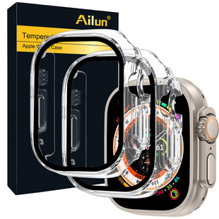 Ailun for Apple Watch Series 9 & 8 & 7 Screen Protector Case [45mm], Ultra - Thin Hard PC Case Built in Tempered Glass for iWatch, Shockproof Cover with Button [2 Pack][Black] - 7DAY'S