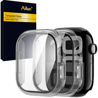 Ailun for Apple Watch Series 9 & 8 & 7 Screen Protector Case [45mm], Ultra - Thin Hard PC Case Built in Tempered Glass for iWatch, Shockproof Cover with Button [2 Pack][Black] - 7DAY'S