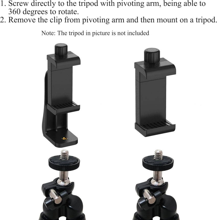 Ailun Phone Holder/Vertical and Horizontal Tripod Mount Adapter Rotatable Bracket with 1/4 inch Screw, Adjustable Clip for iPhone, Android Cell Phone, Selfie Stick, Camera Stand - 7DAY'S