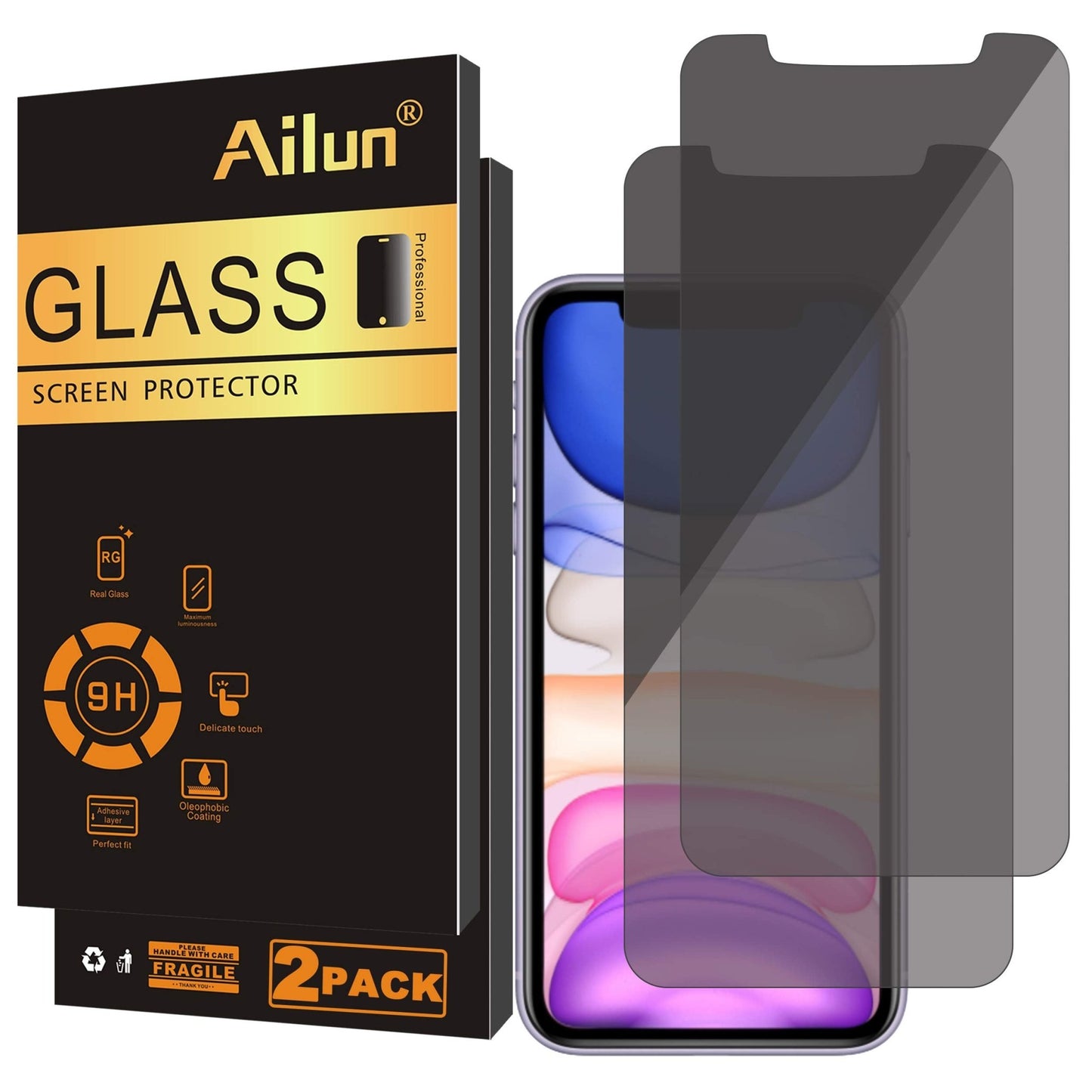 Ailun Privacy Screen Protector for iPhone 16e / iPhone 14 / iPhone 13 / iPhone 13 Pro [6.1 Inch] 2 Pack Anti Spy Private Tempered Glass Anti - Scratch Case Friendly [Not for iPhone 16 6.1 Inch] - 7DAY'S