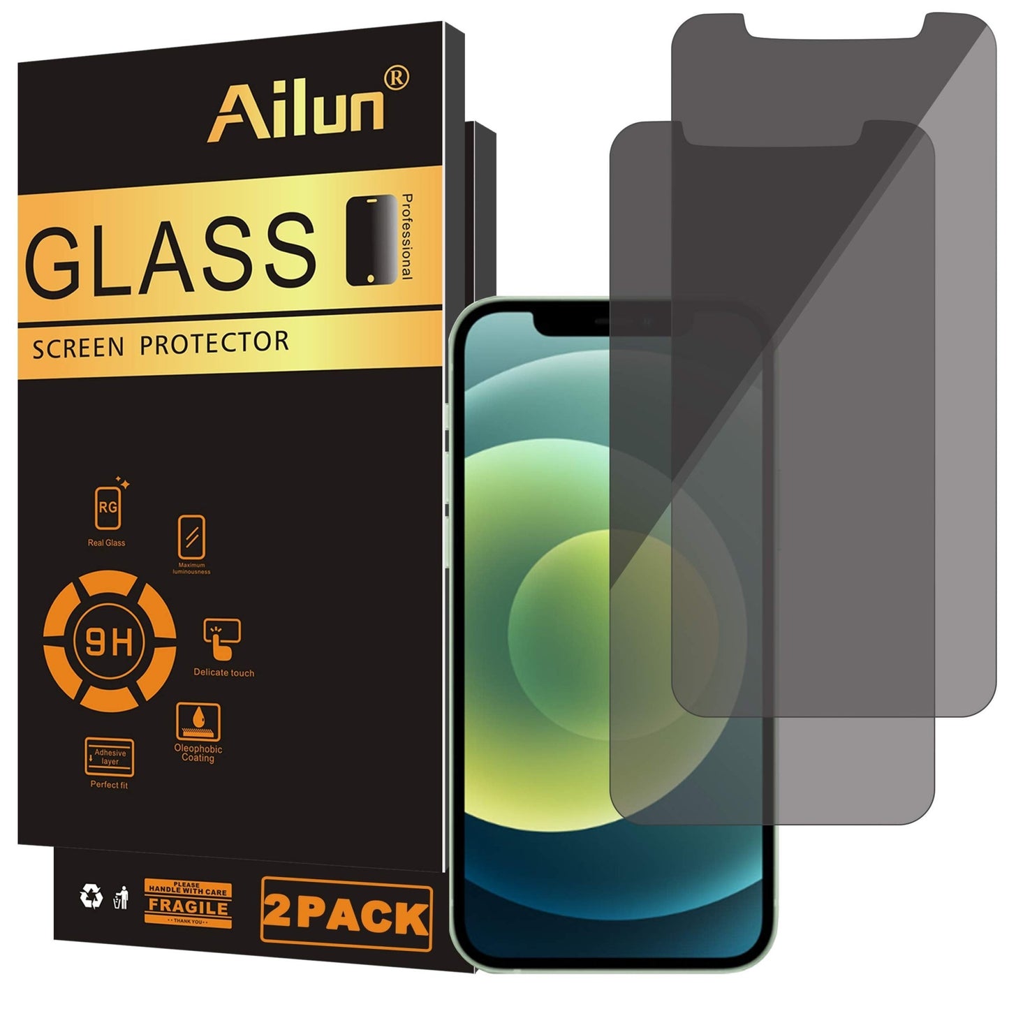 Ailun Privacy Screen Protector for iPhone 16e / iPhone 14 / iPhone 13 / iPhone 13 Pro [6.1 Inch] 2 Pack Anti Spy Private Tempered Glass Anti - Scratch Case Friendly [Not for iPhone 16 6.1 Inch] - 7DAY'S