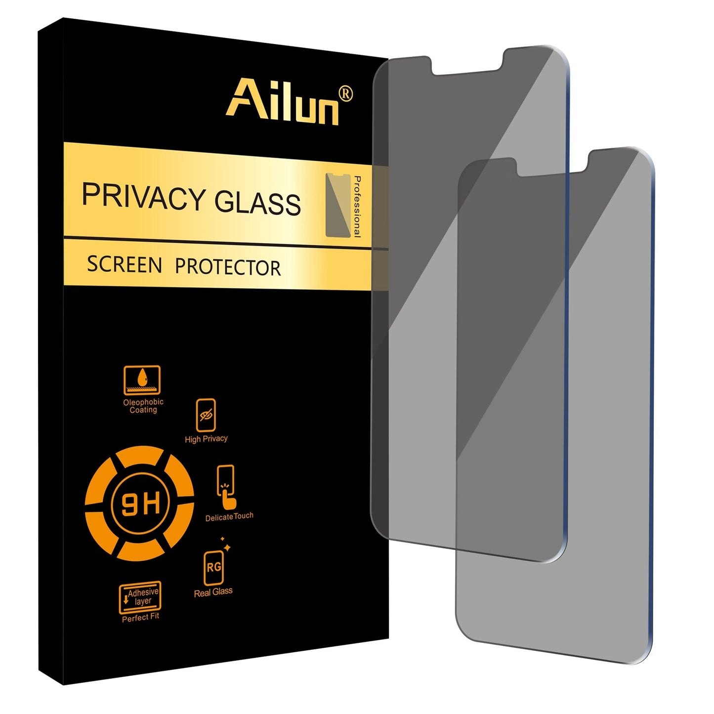 Ailun Privacy Screen Protector for iPhone 16e / iPhone 14 / iPhone 13 / iPhone 13 Pro [6.1 Inch] 2 Pack Anti Spy Private Tempered Glass Anti - Scratch Case Friendly [Not for iPhone 16 6.1 Inch] - 7DAY'S