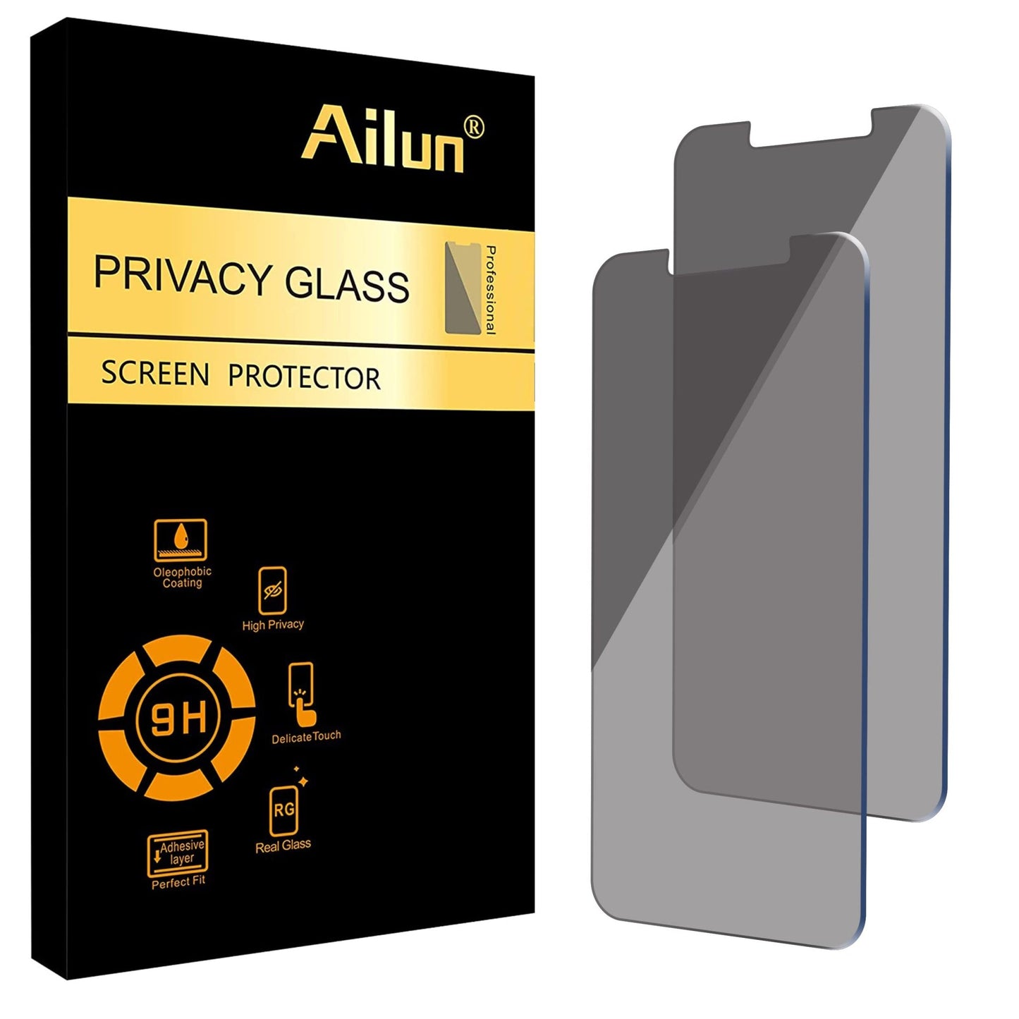 Ailun Privacy Screen Protector for iPhone 16e / iPhone 14 / iPhone 13 / iPhone 13 Pro [6.1 Inch] 2 Pack Anti Spy Private Tempered Glass Anti - Scratch Case Friendly [Not for iPhone 16 6.1 Inch] - 7DAY'S