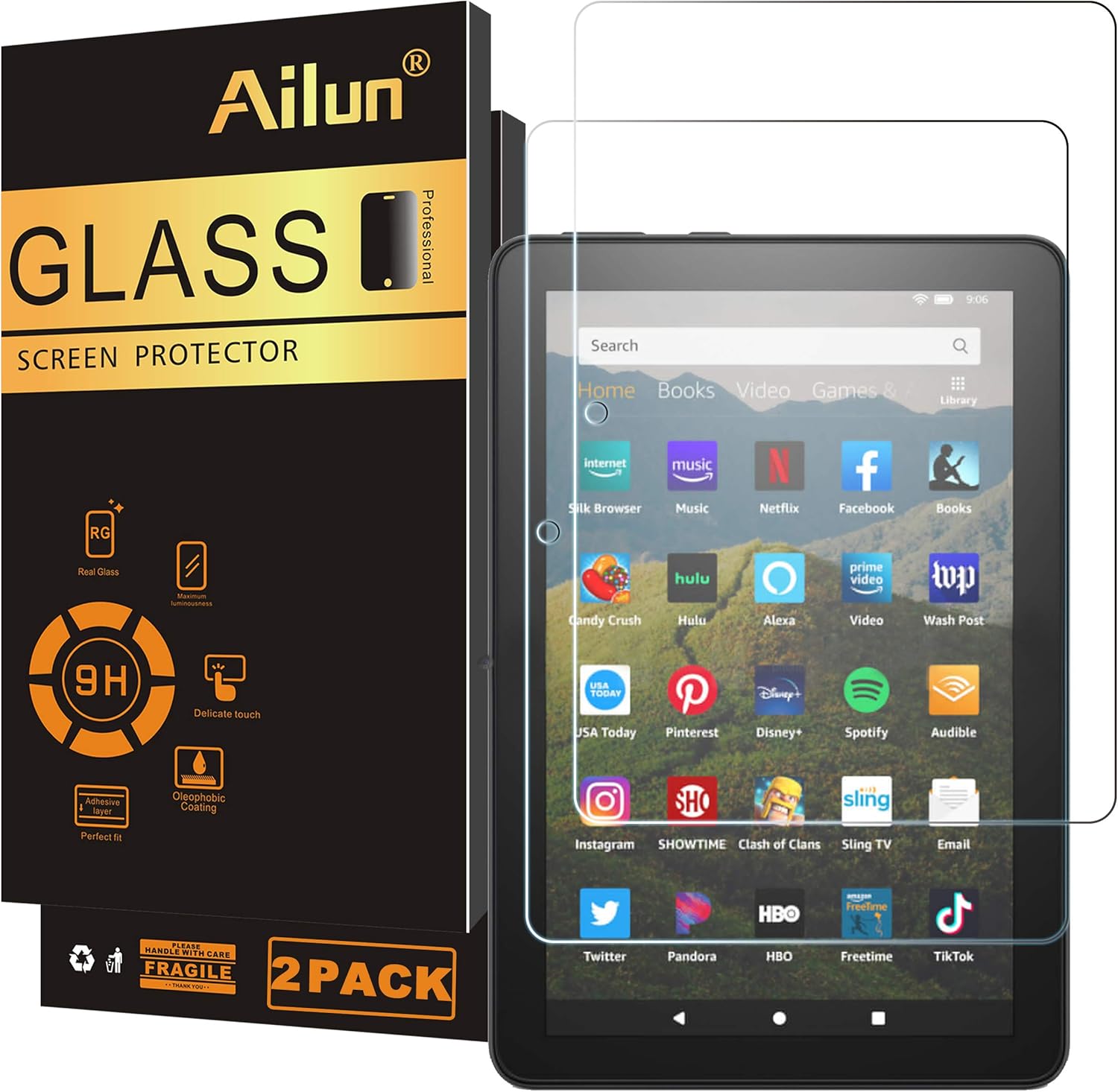 Ailun Screen Protector for Amazon Kindle Fire HD 8/8 Plus/Kids [8 inch] 2022&2020 Released - 0.33mm Tempered Glass, Ultra Clear, Anti - Scratch, Case Friendly - 7DAY'S