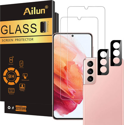 Ailun Screen Protector for Galaxy S21 5G [6.2 inch] 2Pack + 2Pack Camera Lens Tempered Glass Fingerprint Unlock Compatible 0.33mm Clear Anti - Scratch Case Friendly [Not for Galaxy S21 Plus] - 7DAY'S