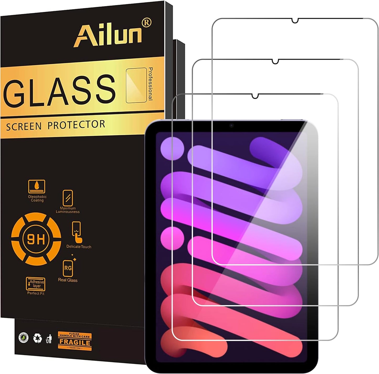 Ailun Screen Protector for iPad Mini [8.3 Inch] [Mini 7 A17 Pro 7th Gen 2024 & Mini 6th Gen 2021 Release] Tempered Glass 2.5D Edge,iPad Mini 7 & 6,Case Friendly [3 Pack] - 7DAY'S