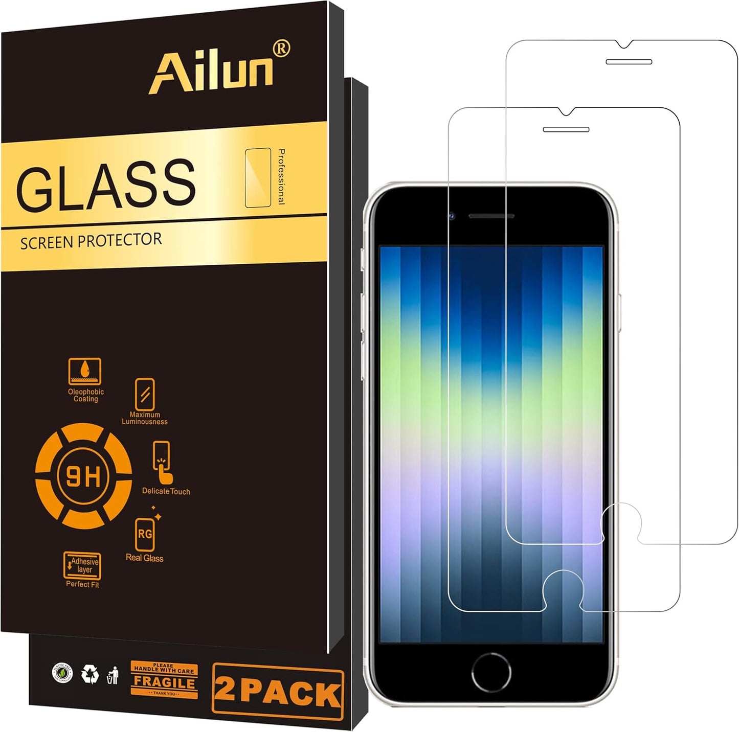 Ailun Screen Protector for iPhone SE 2020/2022 2Pack 0.33mm 4.7 Inch Tempered Glass Case Friendly iPhone SE 2nd/3rd Generation - 7DAY'S