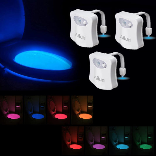 Ailun Toilet Night Light 3Pack Motion Activated LED Light 8 Colors Changing Toilet Bowl Illuminate Nightlight for Bathroom Battery Not Included Perfect Decorating Combination with Faucet Light - 7DAY'S