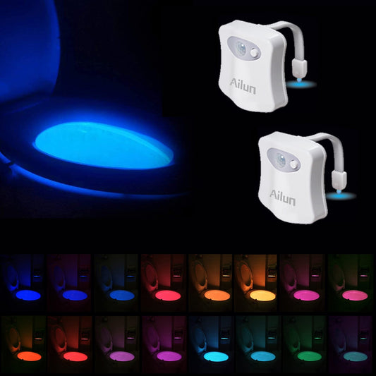 Ailun Toilet Night Light Motion Activated LED Light 16 Colors Changing Toilet Bowl Illuminate Nightlight for Bathroom Battery Not Included Perfect Decorating Combination with Faucet Light [2 Pack] - 7DAY'S
