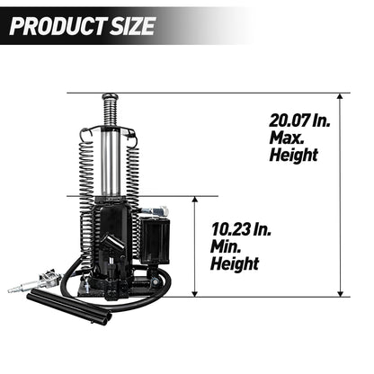 Air Hydraulic Bottle Jack, 20 Ton/40000 LBS Bottle Jack, 10.23 - 20.07 inch Lifting Range, Manual Handle and Air Pump, for Car, Pickup, Truck, RV, Auto Repair, Industrial Engineering - 7DAY'S