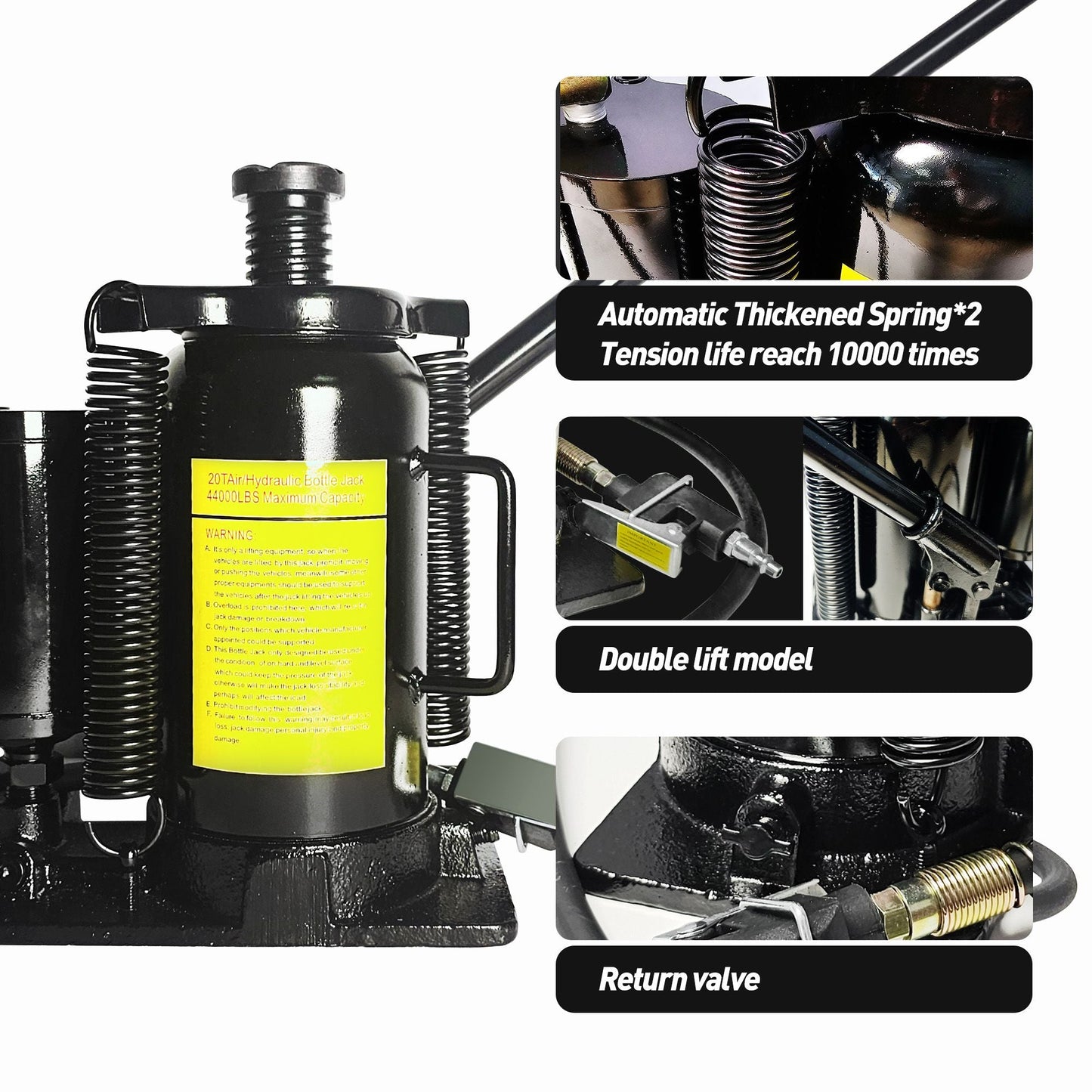 Air Hydraulic Bottle Jack, 20 Ton/40000 LBS Bottle Jack, 10.23 - 20.07 inch Lifting Range, Manual Handle and Air Pump, for Car, Pickup, Truck, RV, Auto Repair, Industrial Engineering - 7DAY'S