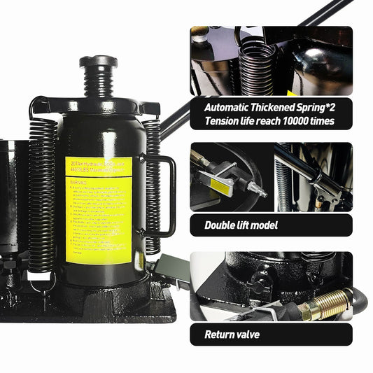 Air Hydraulic Bottle Jack, 20 Ton/40000 LBS Bottle Jack, 10.23 - 20.07 inch Lifting Range, Manual Handle and Air Pump, for Car, Pickup, Truck, RV, Auto Repair, Industrial Engineering - 7DAY'S