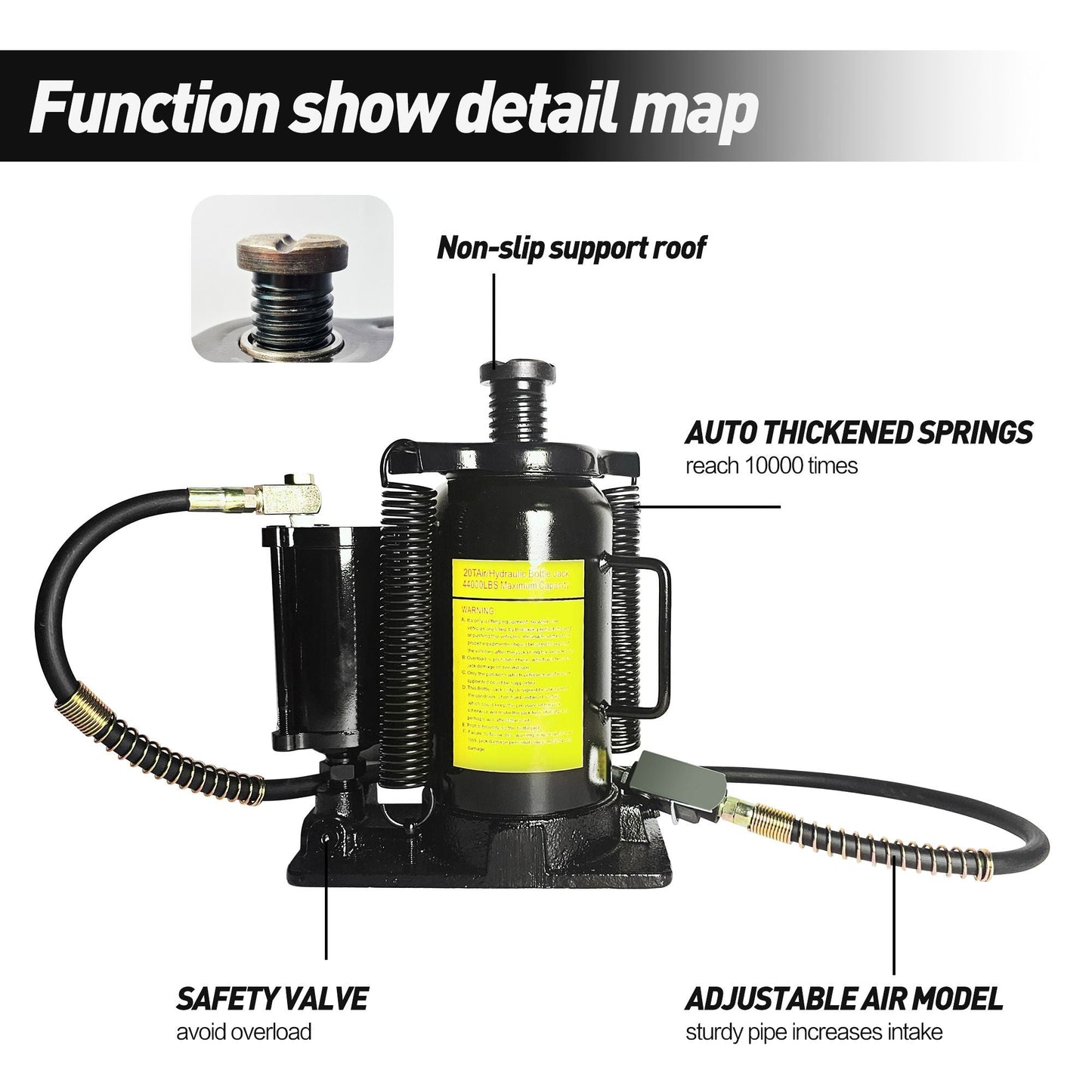 Air Hydraulic Bottle Jack, 20 Ton/40000 LBS Bottle Jack, 10.23 - 20.07 inch Lifting Range, Manual Handle and Air Pump, for Car, Pickup, Truck, RV, Auto Repair, Industrial Engineering - 7DAY'S