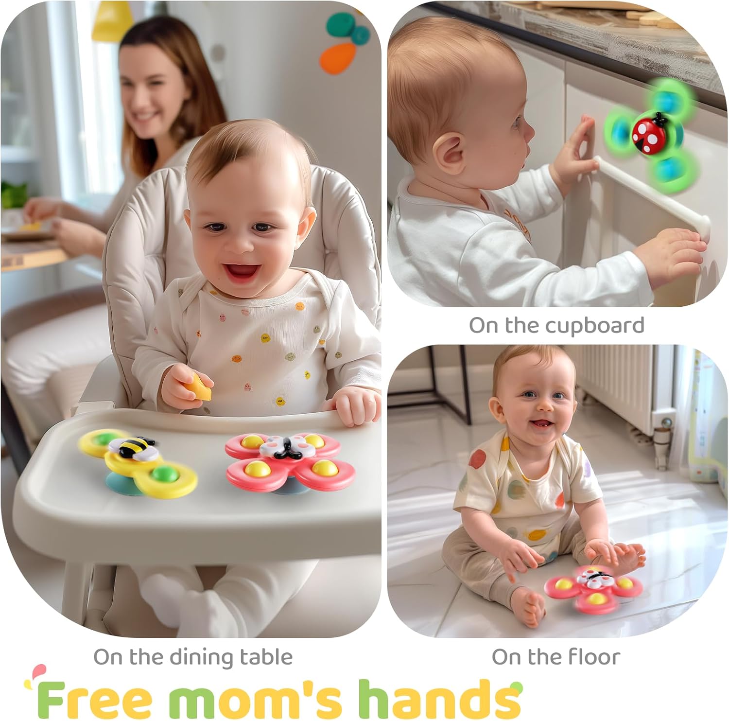 ALASOU 3PCS Suction Cup Spinner Toys for 1 Year Old Boy Girl|Spinning Top Baby Toys 12 18 Months|1 2 Year Old Boy Birthday Gift|Baby Bath Toy for Kids Ages 1 - 3|Sensory Toy for Toddlers 1 - 3 - 7DAY'S