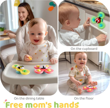 ALASOU 3PCS Suction Cup Spinner Toys for 1 Year Old Boy Girl|Spinning Top Baby Toys 12 18 Months|1 2 Year Old Boy Birthday Gift|Baby Bath Toy for Kids Ages 1 - 3|Sensory Toy for Toddlers 1 - 3 - 7DAY'S