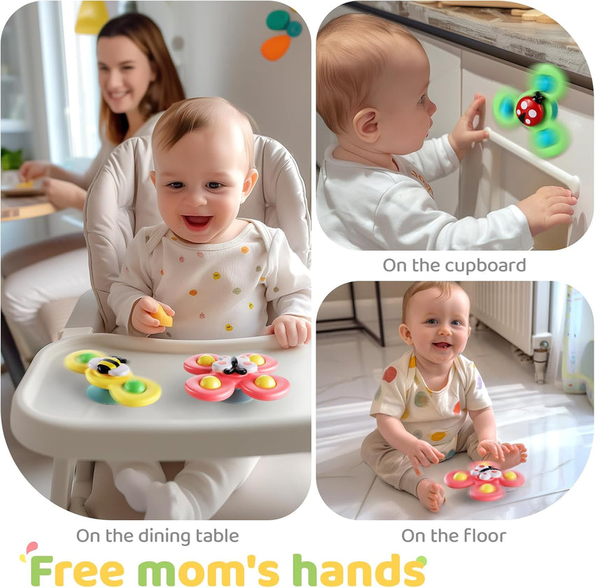 ALASOU 3PCS Suction Cup Spinner Toys for 1 Year Old Boy Girl|Spinning Top Baby Toys 12 18 Months|1 2 Year Old Boy Birthday Gift|Baby Bath Toy for Kids Ages 1 - 3|Sensory Toy for Toddlers 1 - 3 - 7DAY'S