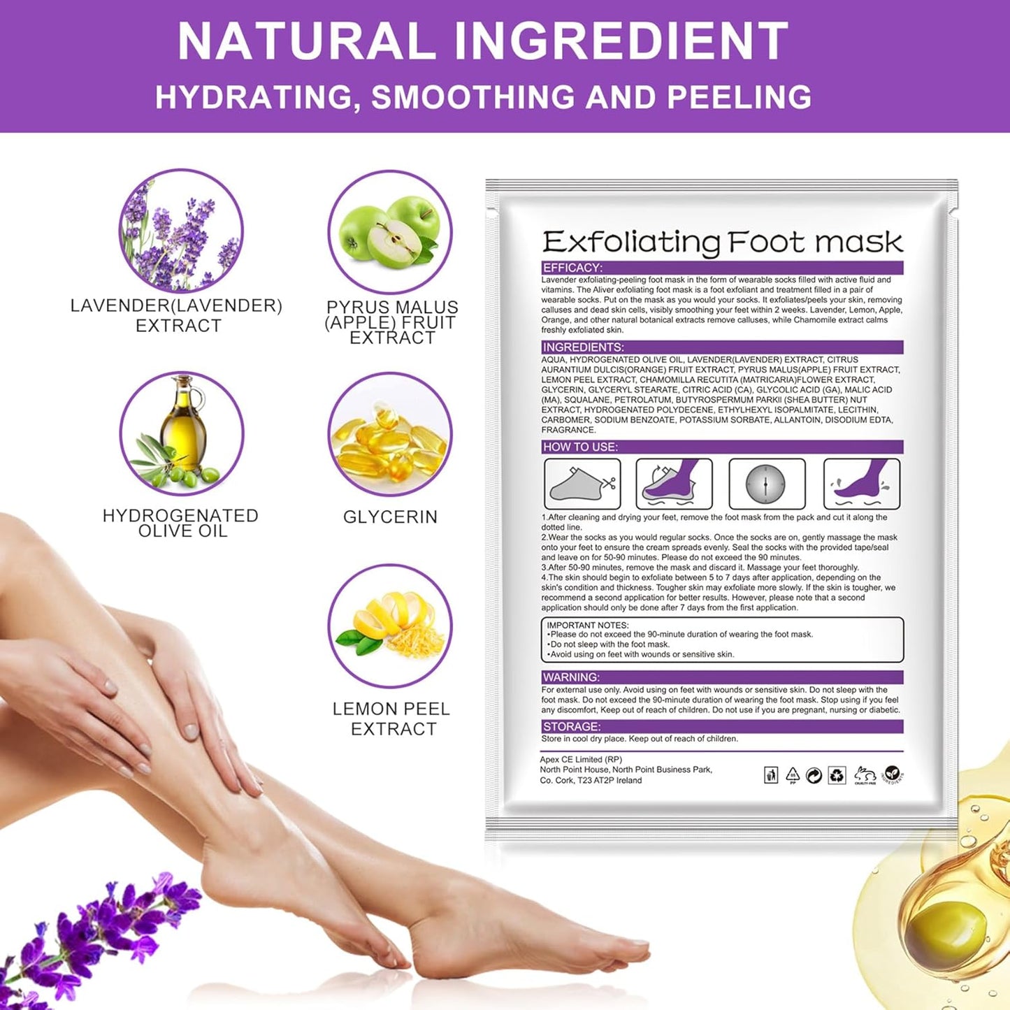 ALIVER Foot Peel Mask 3 Pack, Exfoliator Peel Off Calluses Dead Skin Callus Remover, Baby Soft Smooth Touch Feet - Men Women (Lavender) - 7DAY'S