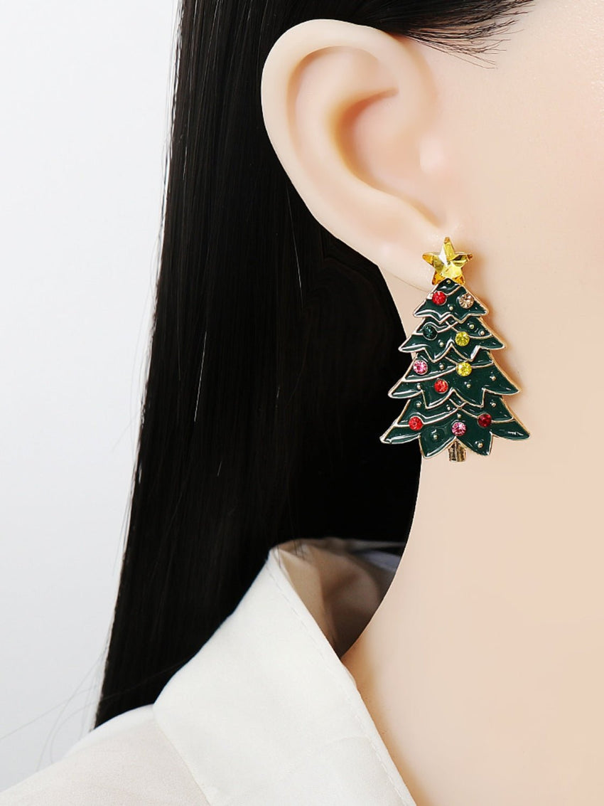 Alloy Inlaid Rhinestone Christmas Tree Earrings - 7DAY'S