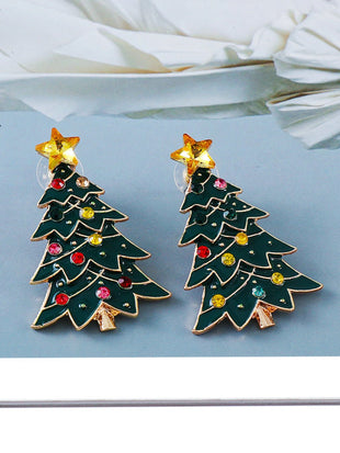 Alloy Inlaid Rhinestone Christmas Tree Earrings - 7DAY'S