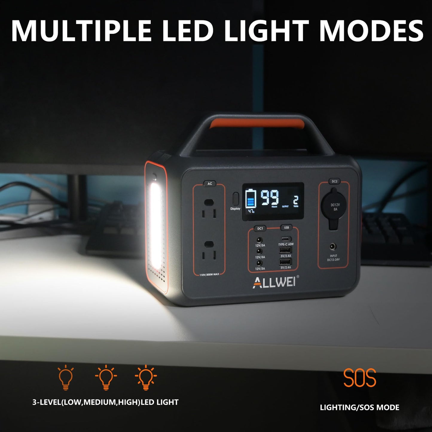 ALLWEI Portable Power Station 300W, 280Wh Solar Generator with 110V Pure Sine Wave AC Outlet, Backup Lithium Battery Generator for CPAP Outdoor RV Camping Emergency Home Use - 7DAY'S