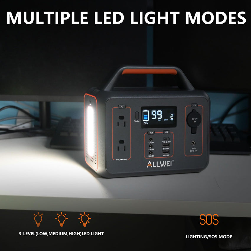 ALLWEI Portable Power Station 300W, 280Wh Solar Generator with 110V Pure Sine Wave AC Outlet, Backup Lithium Battery Generator for CPAP Outdoor RV Camping Emergency Home Use - 7DAY'S