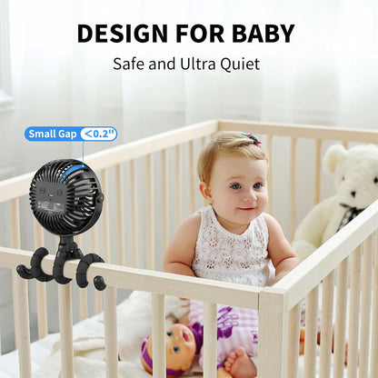 AMACOOL Battery Operated Stroller Fan Flexible Tripod Clip On Fan with 3 Speeds and Rotatable Handheld Personal Fans for Car Seat Crib Bike Treadmill (Black) - 7DAY'S