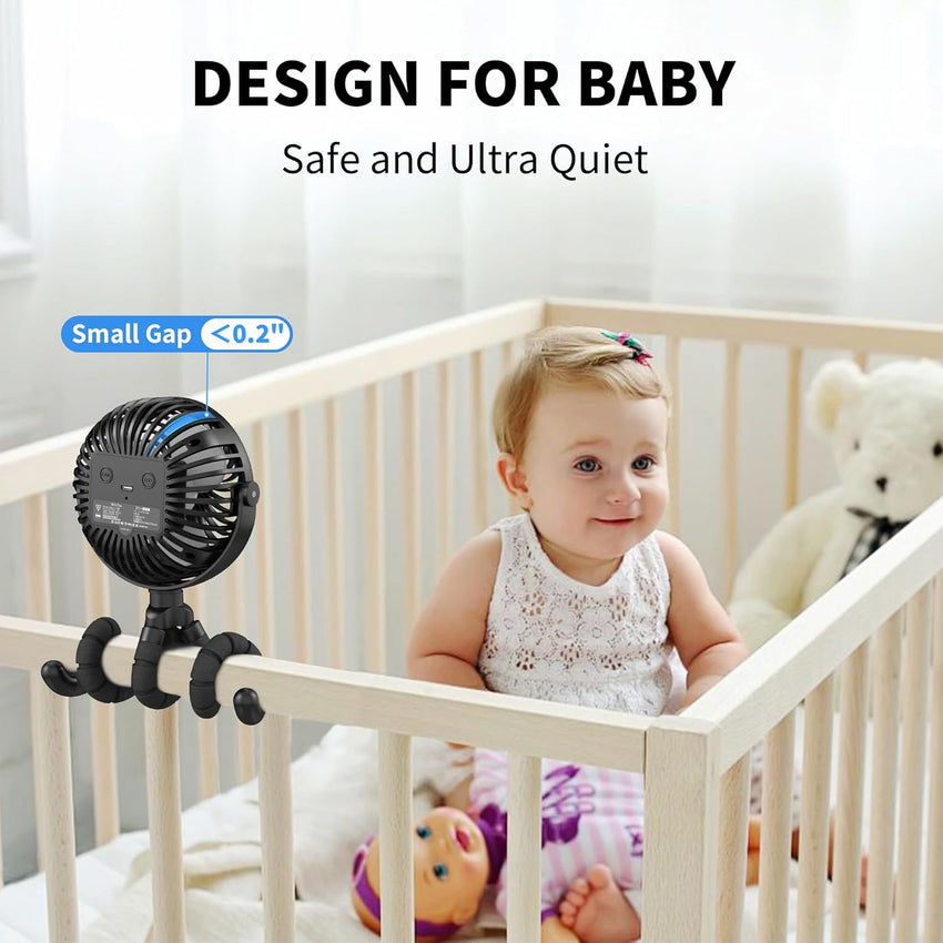 AMACOOL Battery Operated Stroller Fan Flexible Tripod Clip On Fan with 3 Speeds and Rotatable Handheld Personal Fans for Car Seat Crib Bike Treadmill (Black) - 7DAY'S