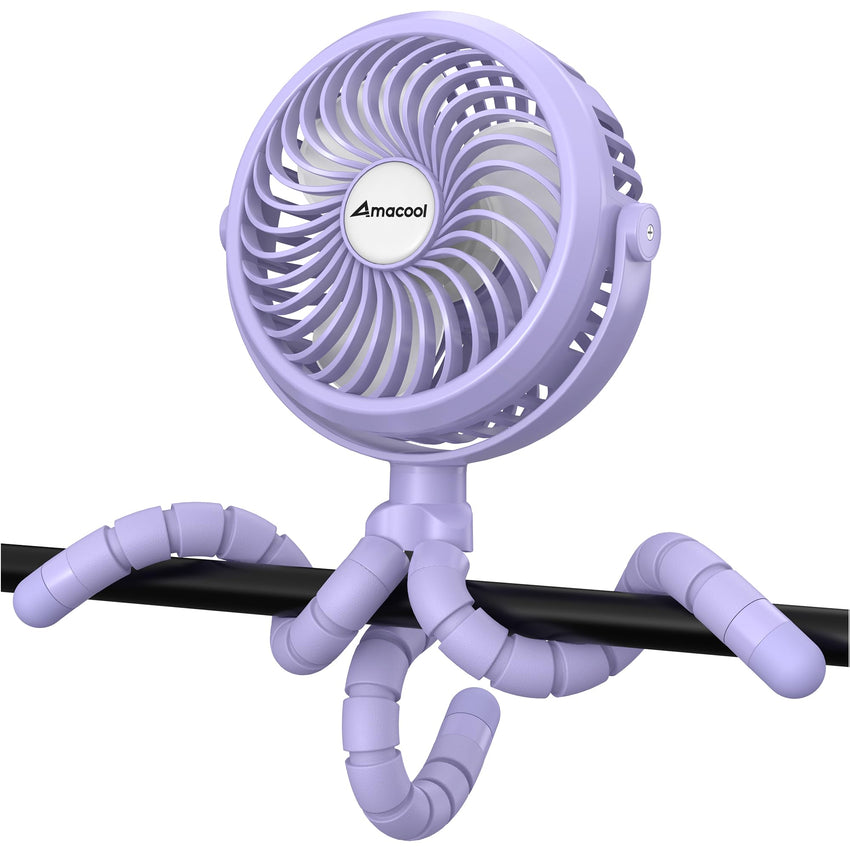 AMACOOL Battery Operated Stroller Fan Flexible Tripod Clip On Fan with 3 Speeds and Rotatable Handheld Personal Fans for Car Seat Crib Bike Treadmill (Black) - 7DAY'S