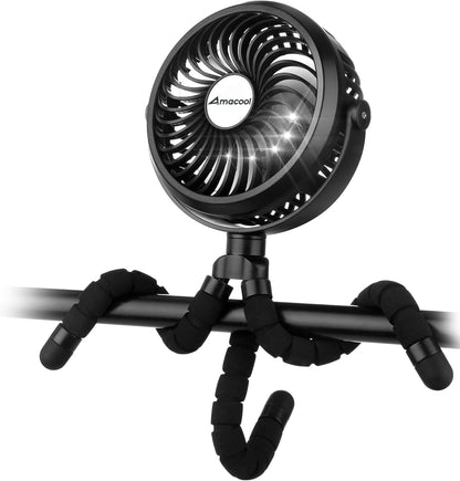 AMACOOL Battery Operated Stroller Fan Flexible Tripod Clip On Fan with 3 Speeds and Rotatable Handheld Personal Fans for Car Seat Crib Bike Treadmill (Black) - 7DAY'S