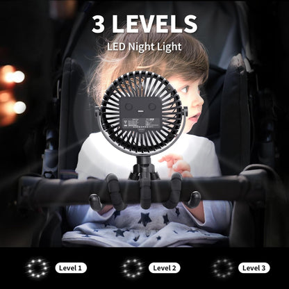 AMACOOL Battery Operated Stroller Fan Flexible Tripod Clip On Fan with 3 Speeds and Rotatable Handheld Personal Fans for Car Seat Crib Bike Treadmill (Black) - 7DAY'S
