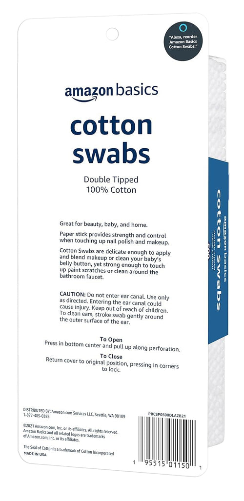 Amazon Basics Cotton Swabs for Personal Hygiene and Baby Care, 500 Count, 1 Pack - 7DAY'S