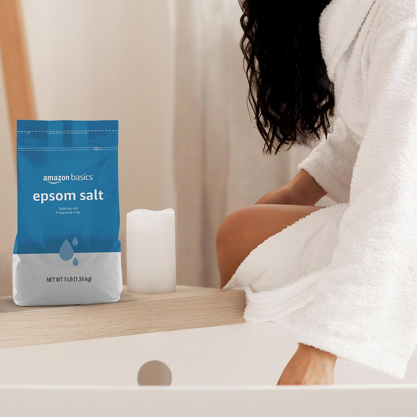Amazon Basics Epsom Salt Soak, Unscented, Magnesium Sulfate USP, Muscle and Feet Relaxation, Soothing, 3 Pound, Pack of 1 - 7DAY'S