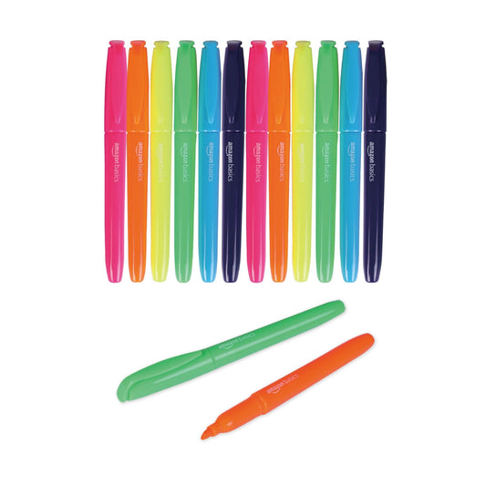 Amazon Basics Highlighters, Fluorescent Ink, Chisel Tip, Assorted Colors, School Supplies, 12 Pack - 7DAY'S