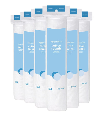 Amazon Basics Hypoallergenic 100% Cotton Rounds for Makeup Removal and Skincare, 100 Count, 1 Pack - 7DAY'S