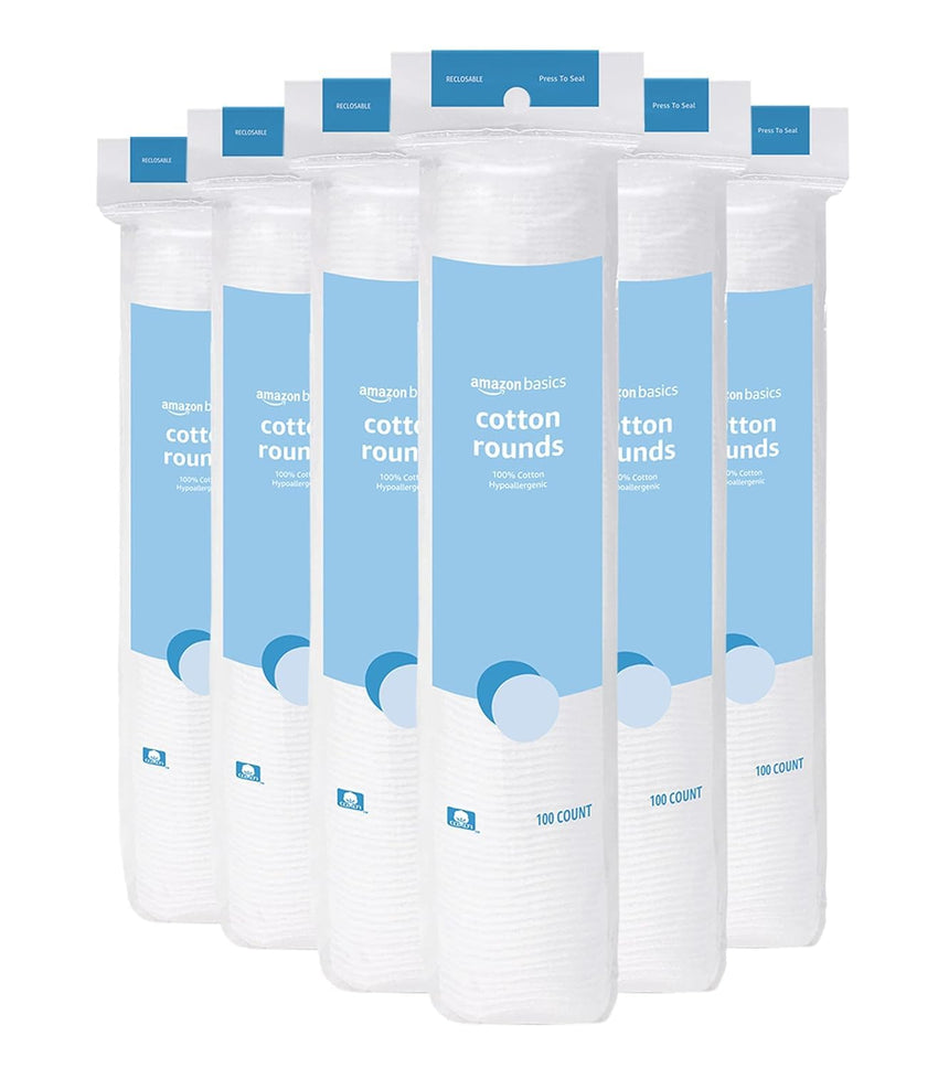 Amazon Basics Hypoallergenic 100% Cotton Rounds for Makeup Removal and Skincare, 100 Count, 1 Pack - 7DAY'S