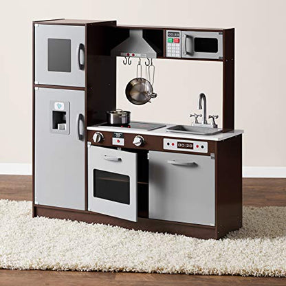 Amazon Basics Kids Corner Wooden Kitchen Toy Playset with Stove, Oven, Sink, Fridge and Accessories, for Toddlers, Preschoolers, Children Age 3+ Years, White & Gray, 39.37"L x 28.35"W x 35.04"H - 7DAY'S