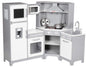 Amazon Basics Kids Corner Wooden Kitchen Toy Playset with Stove, Oven, Sink, Fridge and Accessories, for Toddlers, Preschoolers, Children Age 3+ Years, White & Gray, 39.37"L x 28.35"W x 35.04"H - 7DAY'S