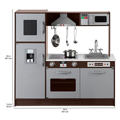 Amazon Basics Kids Corner Wooden Kitchen Toy Playset with Stove, Oven, Sink, Fridge and Accessories, for Toddlers, Preschoolers, Children Age 3+ Years, White & Gray, 39.37"L x 28.35"W x 35.04"H - 7DAY'S